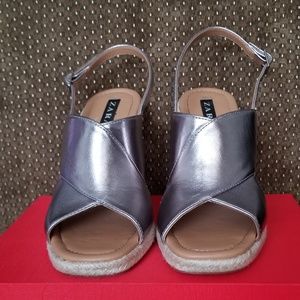 Zara Silver Metallic Wedge Espadrilles